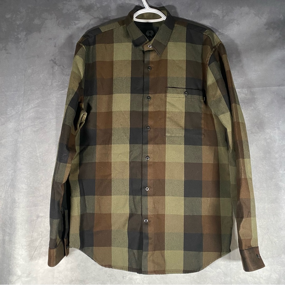 DJAB Flannel Button Up Shirt M Brown Check Long Sleeve Workwear‎ Cabincore